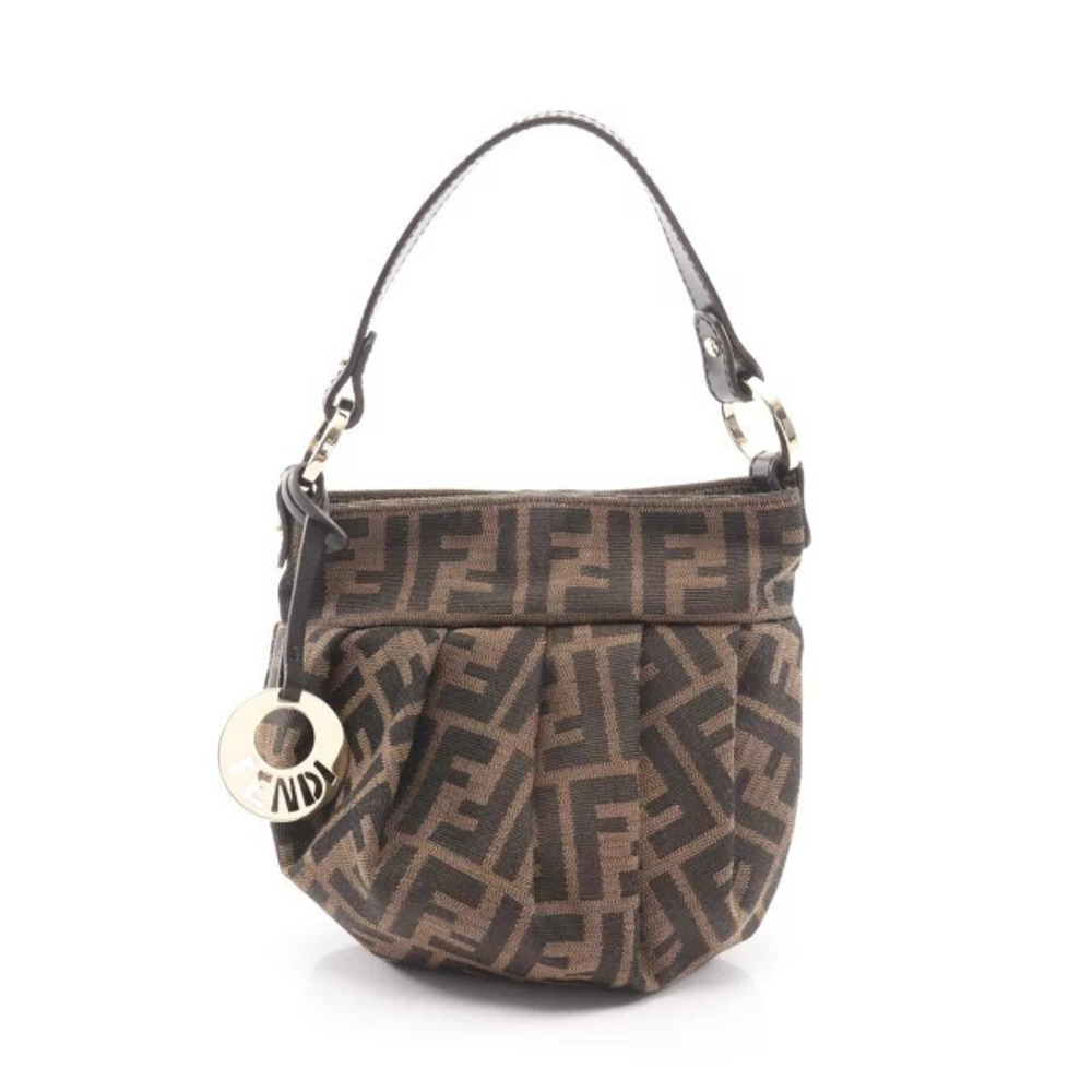 Fendi Zucca Handbag Canvas Leather Brown Black